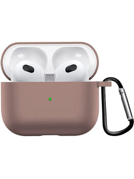 Airpods 3 Hoesje Case Siliconen Hoes Geschikt voor Apple AirPods 3 Case Hoesje Met Clip - Beige