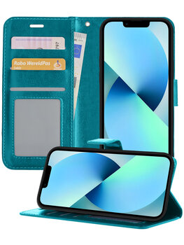 Apple iPhone 13 Pro Max Hoesje Book Case Kunstleer Cover Hoes - Turquoise