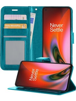 OnePlus Nord 2 Hoesje Book Case Kunstleer Cover Hoes - Turquoise