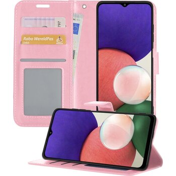 Betaalbare Hoesjes Samsung Galaxy A22 4G Hoesje Book Case Kunstleer Cover Hoes - Lichtroze