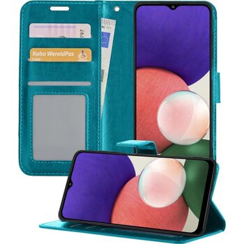 Betaalbare Hoesjes Samsung Galaxy A22 4G Hoesje Book Case Kunstleer Cover Hoes - Turquoise