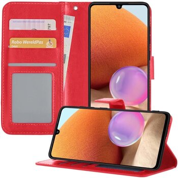 Betaalbare Hoesjes Samsung Galaxy A32 4G Hoesje Book Case Kunstleer Cover Hoes - Rood