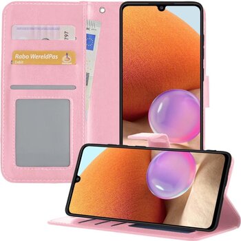 Betaalbare Hoesjes Samsung Galaxy A32 4G Hoesje Book Case Kunstleer Cover Hoes - Lichtroze