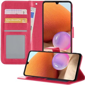 Betaalbare Hoesjes Samsung Galaxy A32 4G Hoesje Book Case Kunstleer Cover Hoes - Donkerroze