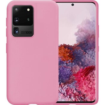 Betaalbare Hoesjes Samsung Galaxy S20 Ultra Hoesje Siliconen Hoes Case Cover - Lichtroze