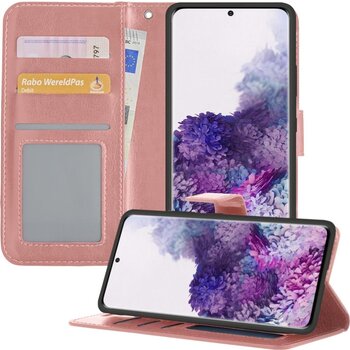 Betaalbare Hoesjes Samsung Galaxy S20 Ultra Hoesje Book Case Kunstleer Cover Hoes - Rose goud