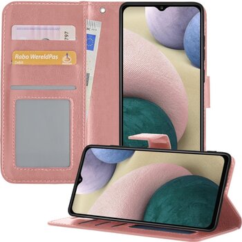 Betaalbare Hoesjes Samsung Galaxy A12 Hoesje Book Case Kunstleer Cover Hoes - Rose goud