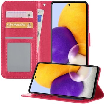 Betaalbare Hoesjes Samsung Galaxy A72 5G Hoesje Book Case Kunstleer Cover Hoes - Donkerroze