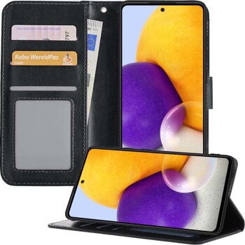 Betaalbare Hoesjes Samsung Galaxy A72 5G Hoesje Book Case Kunstleer Cover Hoes - Zwart