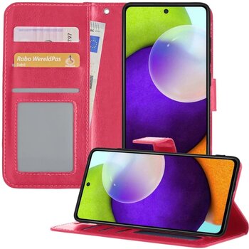 Betaalbare Hoesjes Samsung Galaxy A52 5G Hoesje Book Case Kunstleer Cover Hoes - Donkerroze