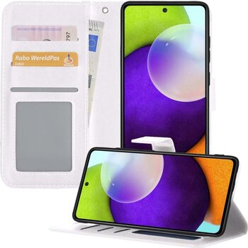 Betaalbare Hoesjes Samsung Galaxy A52 5G Hoesje Book Case Kunstleer Cover Hoes - Wit