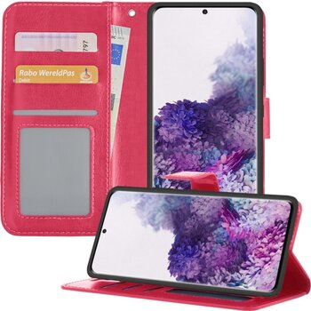 Betaalbare Hoesjes Samsung Galaxy S20 Ultra Hoesje Book Case Kunstleer Cover Hoes - Donkerroze