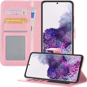 Betaalbare Hoesjes Samsung Galaxy S20 Ultra Hoesje Book Case Kunstleer Cover Hoes - Lichtroze