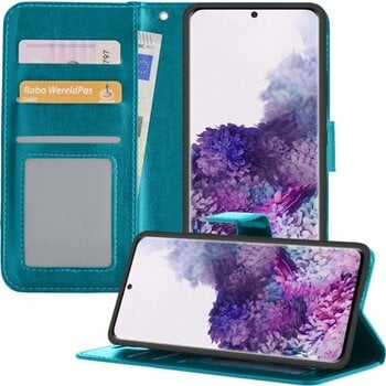 Betaalbare Hoesjes Samsung Galaxy S20 Ultra Hoesje Book Case Kunstleer Cover Hoes - Turquoise