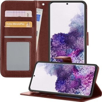 Betaalbare Hoesjes Samsung Galaxy S20 Ultra Hoesje Book Case Kunstleer Cover Hoes - Bruin