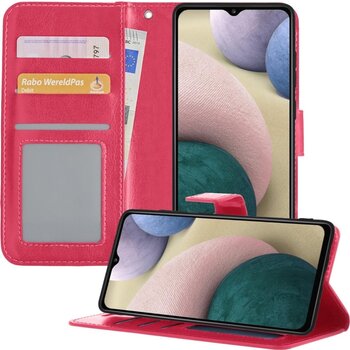 Betaalbare Hoesjes Samsung Galaxy A12 Hoesje Book Case Kunstleer Cover Hoes - Donkerroze