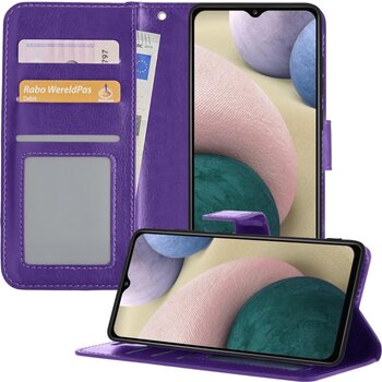 Betaalbare Hoesjes Samsung Galaxy A12 Hoesje Book Case Kunstleer Cover Hoes - Paars