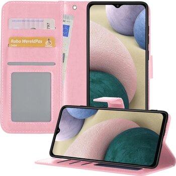 Betaalbare Hoesjes Samsung Galaxy A12 Hoesje Book Case Kunstleer Cover Hoes - Lichtroze