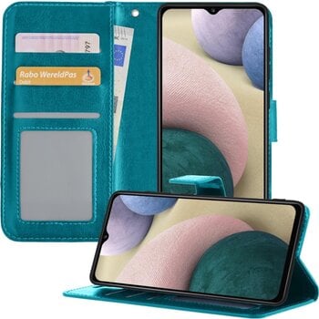 Betaalbare Hoesjes Samsung Galaxy A12 Hoesje Book Case Kunstleer Cover Hoes - Turquoise