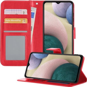 Betaalbare Hoesjes Samsung Galaxy A12 Hoesje Book Case Kunstleer Cover Hoes - Rood