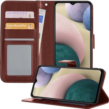 Betaalbare Hoesjes Samsung Galaxy A12 Hoesje Book Case Kunstleer Cover Hoes - Bruin