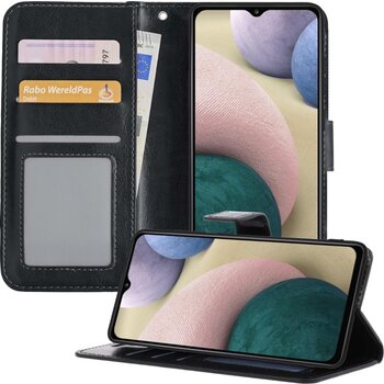 Betaalbare Hoesjes Samsung Galaxy A12 Hoesje Book Case Kunstleer Cover Hoes - Zwart