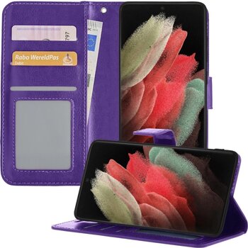 Betaalbare Hoesjes Samsung Galaxy S21 Ultra Hoesje Book Case Kunstleer Cover Hoes - Paars