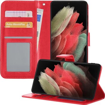 Betaalbare Hoesjes Samsung Galaxy S21 Ultra Hoesje Book Case Kunstleer Cover Hoes - Rood