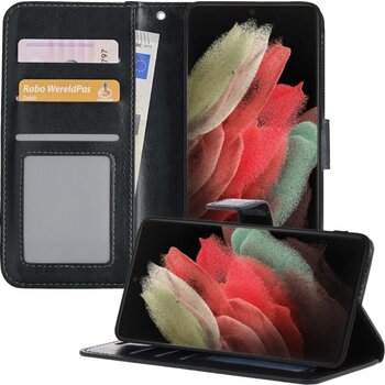 Betaalbare Hoesjes Samsung Galaxy S21 Ultra Hoesje Book Case Kunstleer Cover Hoes - Zwart