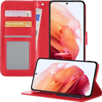 Betaalbare Hoesjes Samsung Galaxy S21 Plus Hoesje Book Case Kunstleer Cover Hoes - Rood