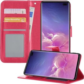 Betaalbare Hoesjes Samsung Galaxy S10 Hoesje Book Case Kunstleer Cover Hoes - Donkerroze