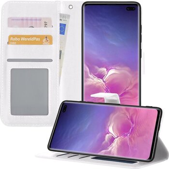 Betaalbare Hoesjes Samsung Galaxy S10 Hoesje Book Case Kunstleer Cover Hoes - Wit