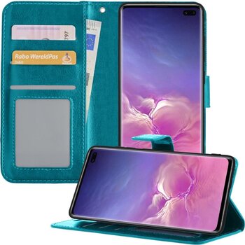 Betaalbare Hoesjes Samsung Galaxy S10 Hoesje Book Case Kunstleer Cover Hoes - Turquoise