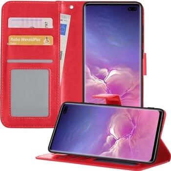 Betaalbare Hoesjes Samsung Galaxy S10 Hoesje Book Case Kunstleer Cover Hoes - Rood