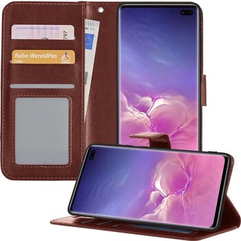 Betaalbare Hoesjes Samsung Galaxy S10 Hoesje Book Case Kunstleer Cover Hoes - Bruin