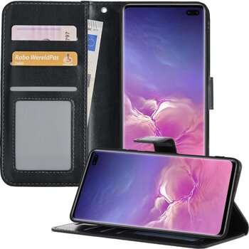 Betaalbare Hoesjes Samsung Galaxy S10 Hoesje Book Case Kunstleer Cover Hoes - Zwart