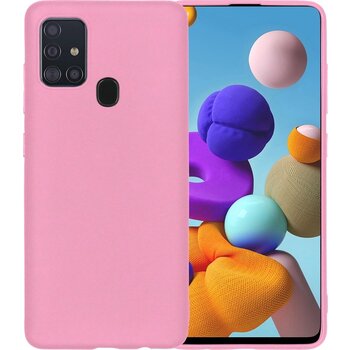 Betaalbare Hoesjes Samsung Galaxy A21s Hoesje Siliconen Hoes Case Cover - Lichtroze