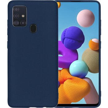 Betaalbare Hoesjes Samsung Galaxy A21s Hoesje Siliconen Hoes Case Cover - Donkerblauw