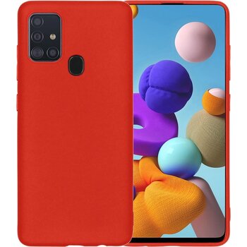 Betaalbare Hoesjes Samsung Galaxy A21s Hoesje Siliconen Hoes Case Cover - Rood