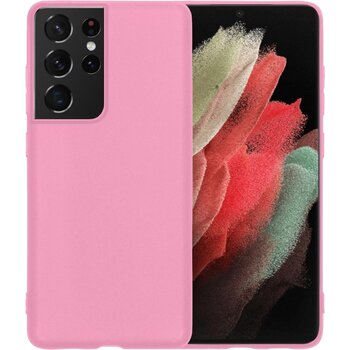 Betaalbare Hoesjes Samsung Galaxy S21 Ultra Hoesje Siliconen Hoes Case Cover - Lichtroze