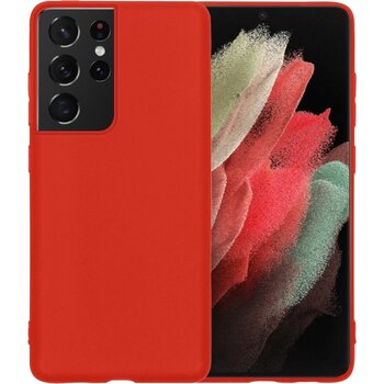 Betaalbare Hoesjes Samsung Galaxy S21 Ultra Hoesje Siliconen Hoes Case Cover - Rood