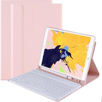 Betaalbare Hoesjes iPad 10.2 2019/2020 Hoes Bluetooth Toetsenbord Hoesje Met Uitsparing Apple Pencil - Licht Roze