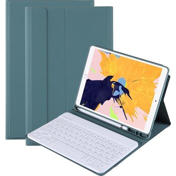 Betaalbare Hoesjes iPad 10.2 2019/2020 Hoes Bluetooth Toetsenbord Hoesje Met Uitsparing Apple Pencil - Donker Groen