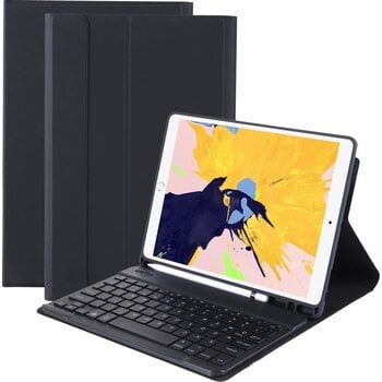 Betaalbare Hoesjes iPad 10.2 2019/2020 Hoes Bluetooth Toetsenbord Hoesje Met Uitsparing Apple Pencil - Zwart