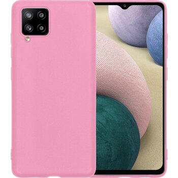 Betaalbare Hoesjes Samsung Galaxy A12 Hoesje Siliconen Hoes Case Cover - Lichtroze