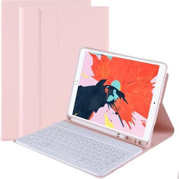 Betaalbare Hoesjes iPad 10.2 2019 Hoes Bluetooth Toetsenbord Hoesje Met Uitsparing Apple Pencil - Licht Roze