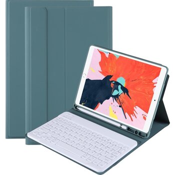 Betaalbare Hoesjes iPad 10.2 2019 Hoes Bluetooth Toetsenbord Hoesje Met Uitsparing Apple Pencil - Donker Groen