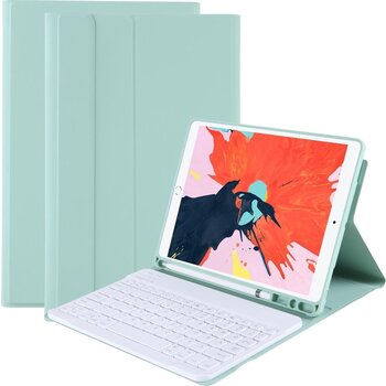 Betaalbare Hoesjes iPad 10.2 2019 Hoes Bluetooth Toetsenbord Hoesje Met Uitsparing Apple Pencil - Mintgroen