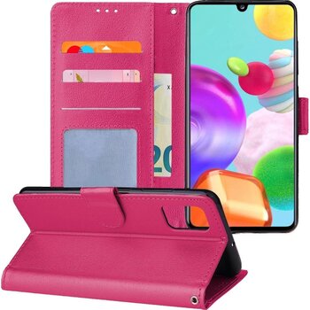 Betaalbare Hoesjes Samsung Galaxy A41 Hoesje Book Case Kunstleer Cover Hoes - Donkerroze