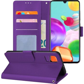 Betaalbare Hoesjes Samsung Galaxy A41 Hoesje Book Case Kunstleer Cover Hoes - Paars